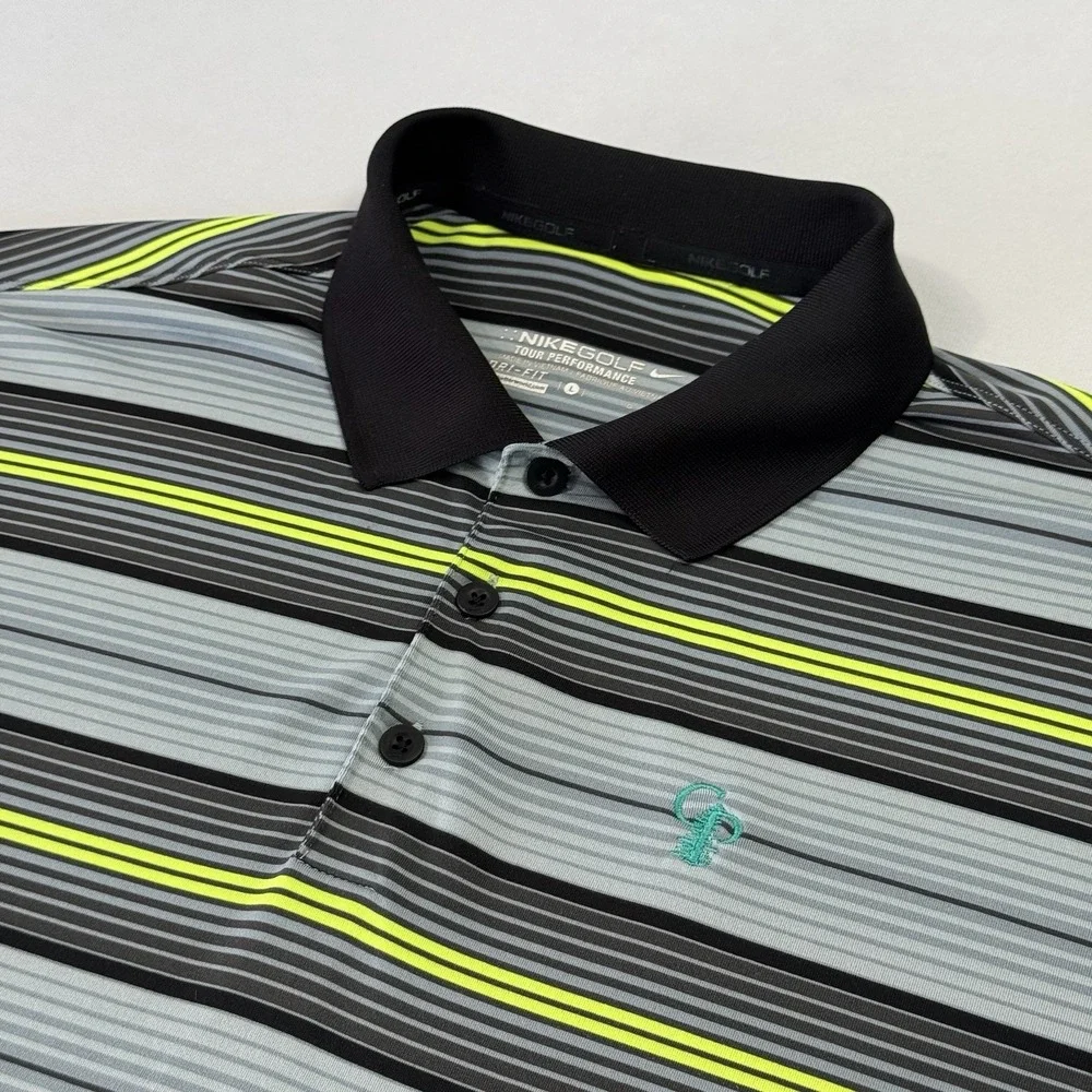 Nike Tour Men's Polo Shirt Calusa Pines Golf Club Striped Multicolor‎ Large